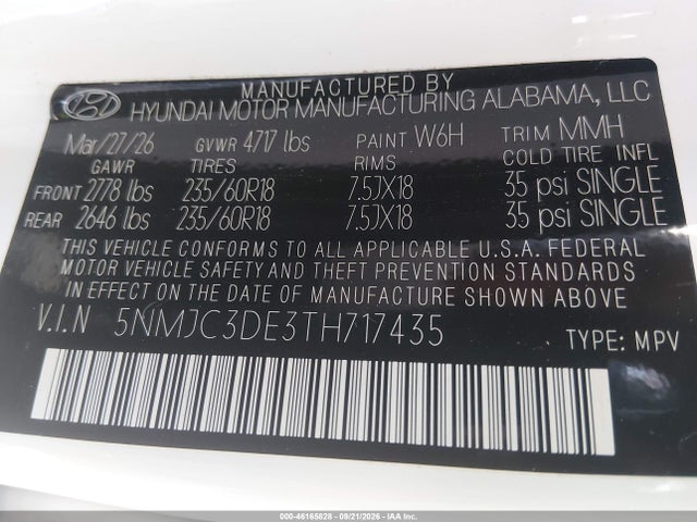 46165828 :رقم المزاد ، 5NMJC3DE3TH717435 vin ، 2026 Hyundai Tucson Sel Premium مزاد بيع