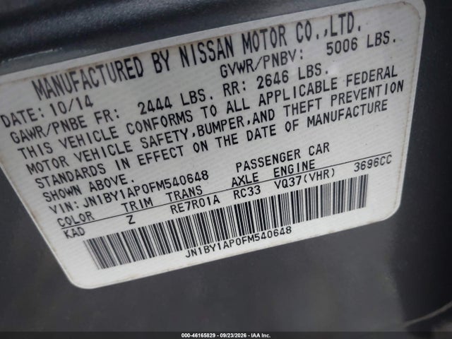 Aukcja sprzedaży 2015 Infiniti Q70 3.7, vin: JN1BY1AP0FM540648, numer aukcji: 46165829