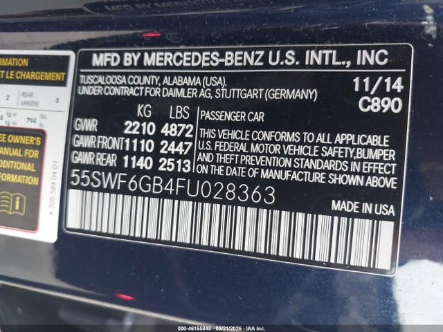 46165848 :رقم المزاد ، 55SWF6GB4FU028363 vin ، 2015 Mercedes-benz C 400 4matic مزاد بيع