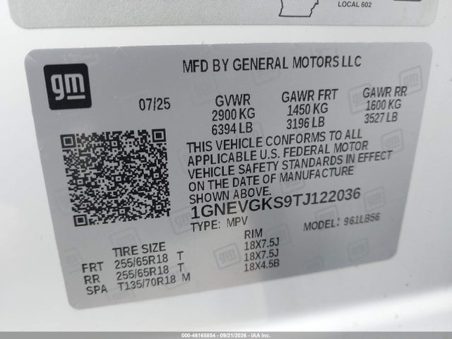 Aukcja sprzedaży 2026 Chevrolet Traverse Awd Lt, vin: 1GNEVGKS9TJ122036, numer aukcji: 46165854