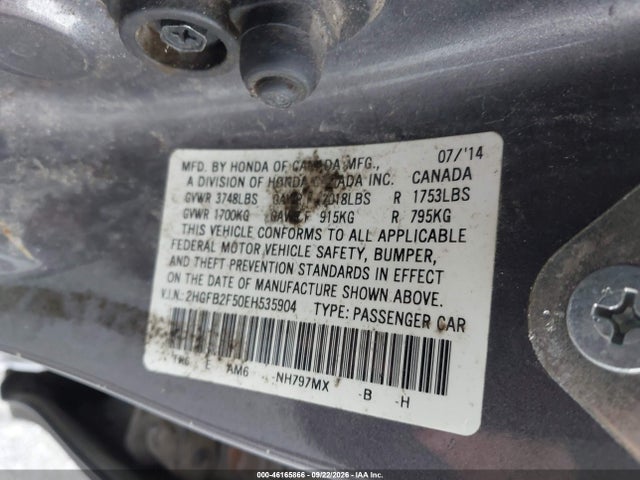 Продаж на аукціоні авто 2014 Honda Civic Lx, vin: 2HGFB2F50EH535904, номер лоту: 46165866