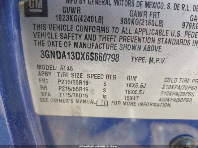 Aukcja sprzedaży 2006 Chevrolet Hhr Ls, vin: 3GNDA13DX6S660798, numer aukcji: 46165915