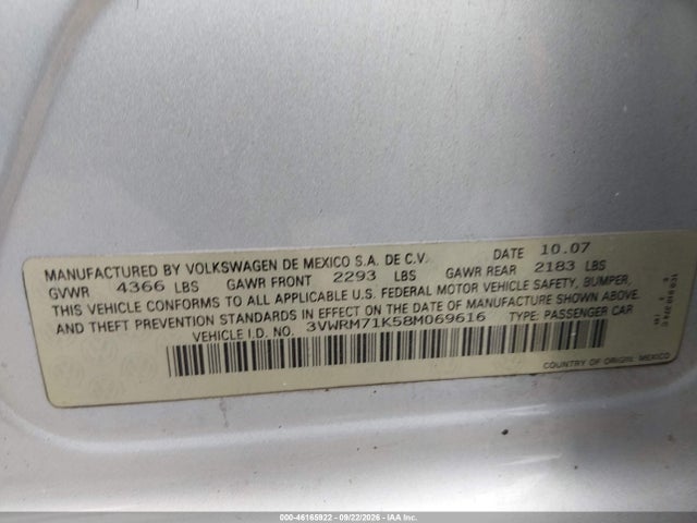 Aukcja sprzedaży 2008 Volkswagen Jetta Se/sel, vin: 3VWRM71K58M069616, numer aukcji: 46165922