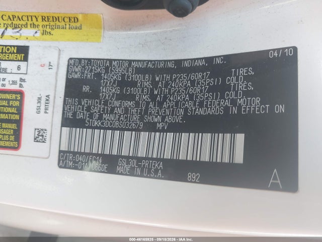 Aukcja sprzedaży 2011 Toyota Sienna Le V6, vin: 5TDKK3DC0BS032679, numer aukcji: 46165925
