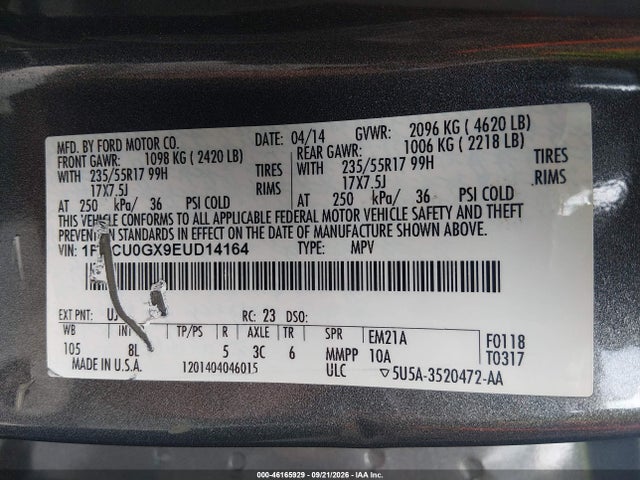 46165929 :رقم المزاد ، 1FMCU0GX9EUD14164 vin ، 2014 Ford Escape Se مزاد بيع