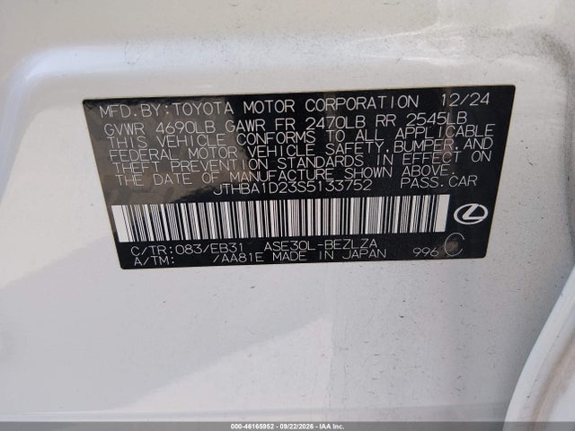 46165952 :رقم المزاد ، JTHBA1D23S5133752 vin ، 2025 Lexus Is 300 F Sport Design مزاد بيع