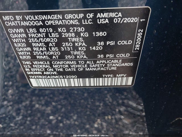 Продажа на аукционе авто 2021 Volkswagen Atlas 3.6l V6 Sel Premium, vin: 1V2TR2CA2MC512090, номер лота: 46165960