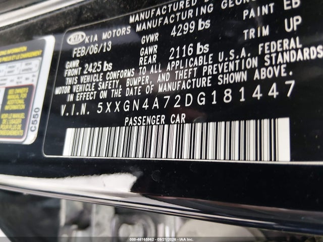 46165962 :رقم المزاد ، 5XXGN4A72DG181447 vin ، 2013 Kia Optima Ex مزاد بيع