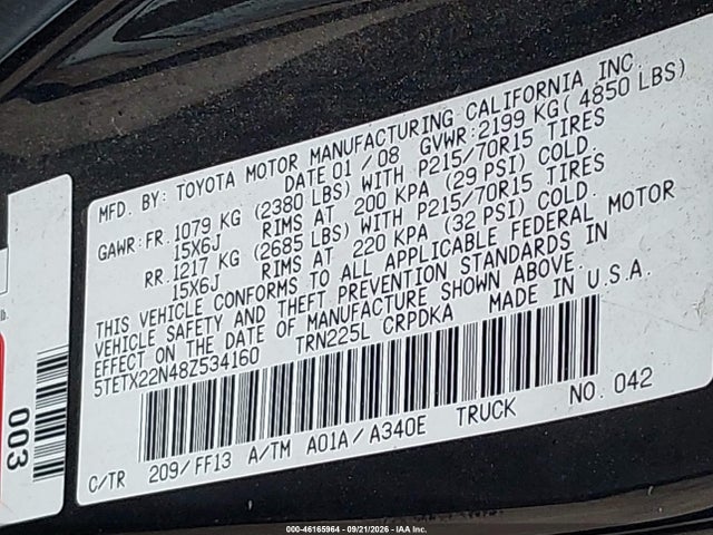 Aukcja sprzedaży 2008 Toyota Tacoma, vin: 5TETX22N48Z534160, numer aukcji: 46165964