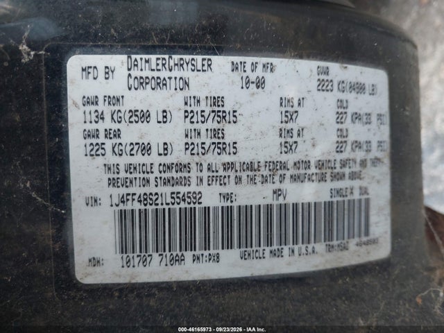 Aukcja sprzedaży 2001 Jeep Cherokee Sport, vin: 1J4FF48S21L554592, numer aukcji: 46165973