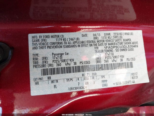 Продажа на аукционе авто 2013 Ford C-max Energi Sel, vin: 1FADP5CU3DL535469, номер лота: 46166009