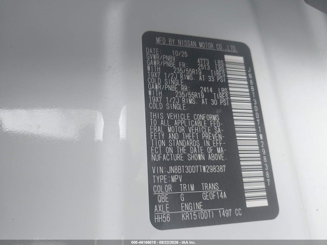 Продаж на аукціоні авто 2026 Nissan Rogue Platinum, vin: JN8BT3DD7TW298387, номер лоту: 46166019
