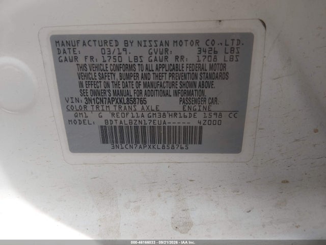 Nissan Versa 1.6 Sv 2019 3N1CN7APXKL858765 Image 9