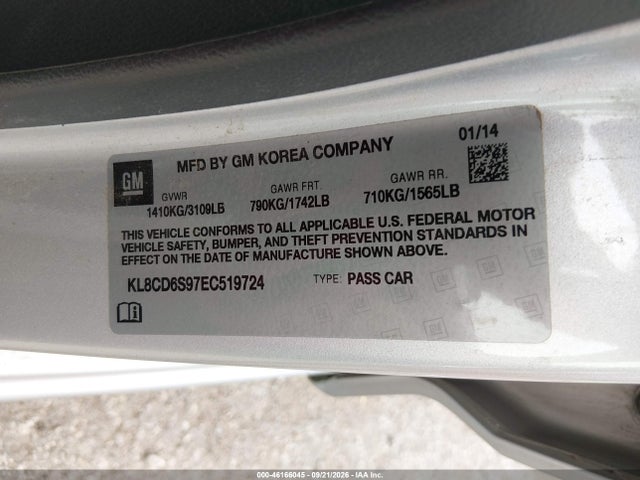 2014 Chevrolet Spark 1lt Auto მანქანა იყიდება აუქციონზე, vin: KL8CD6S97EC519724, აუქციონის ნომერი: 46166045