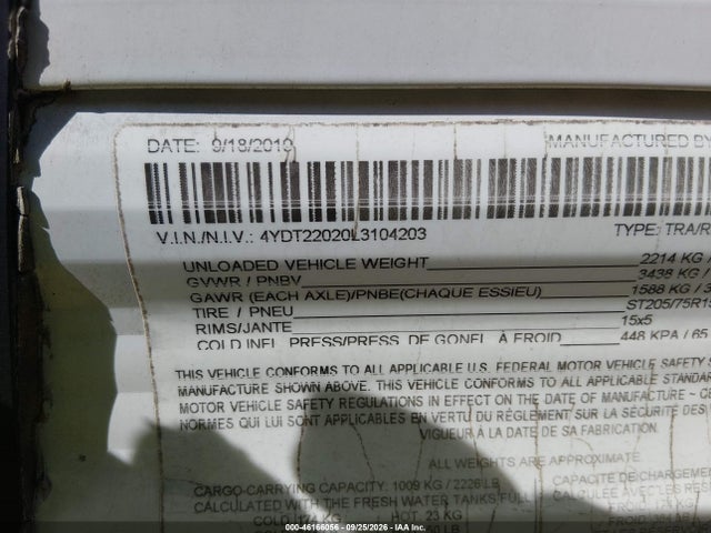 46166056 :رقم المزاد ، 4YDT22020L3104203 vin ، 2020 Keystone Series M-220 Rd مزاد بيع