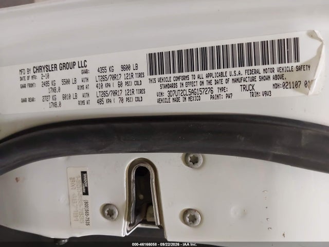 2010 Dodge Ram 2500 Slt მანქანა იყიდება აუქციონზე, vin: 3D7UT2CL5AG157276, აუქციონის ნომერი: 46166058