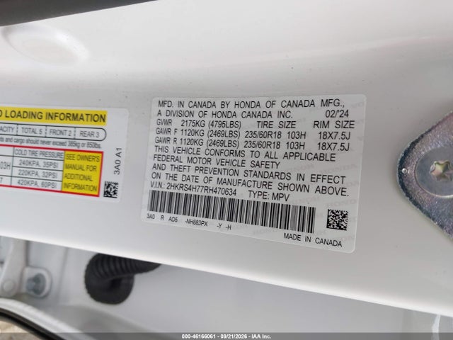 2024 Honda Cr-v Ex-l Awd მანქანა იყიდება აუქციონზე, vin: 2HKRS4H77RH470634, აუქციონის ნომერი: 46166061