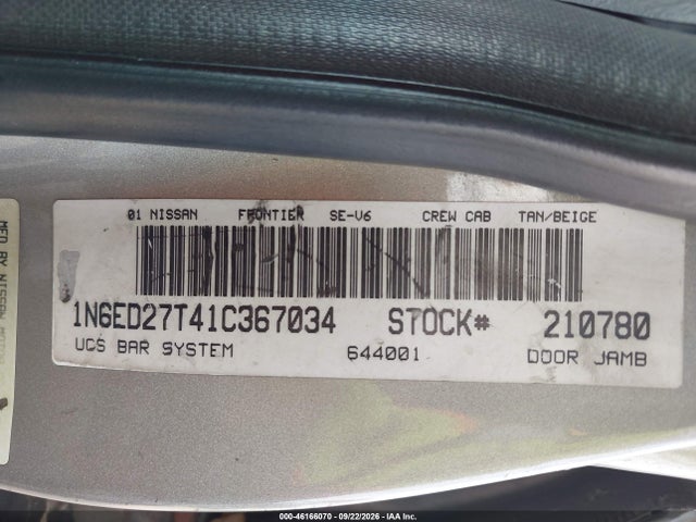 2001 Nissan Frontier Se-v6 მანქანა იყიდება აუქციონზე, vin: 1N6ED27T41C367034, აუქციონის ნომერი: 46166070