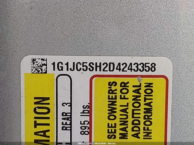 Продаж на аукціоні авто 2013 Chevrolet Sonic Lt Auto, vin: 1G1JC5SH2D4243358, номер лоту: 46166073