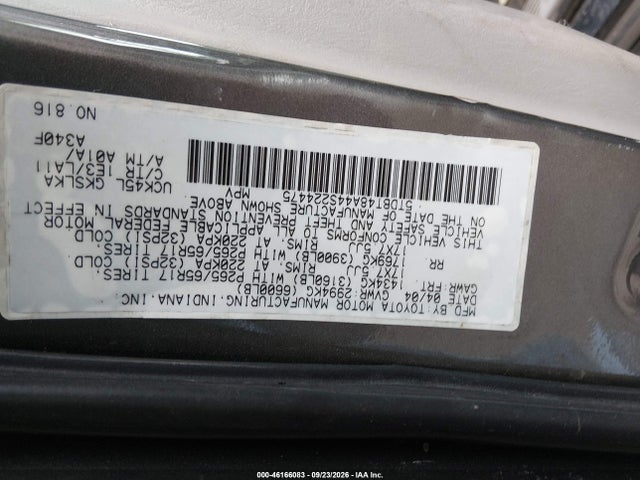 Aukcja sprzedaży 2004 Toyota Sequoia Limited V8, vin: 5TDBT48A44S224475, numer aukcji: 46166083