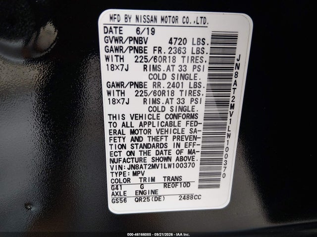 Продажа на аукционе авто 2020 Nissan Rogue Sv Intelligent Awd, vin: JN8AT2MV1LW100370, номер лота: 46166085