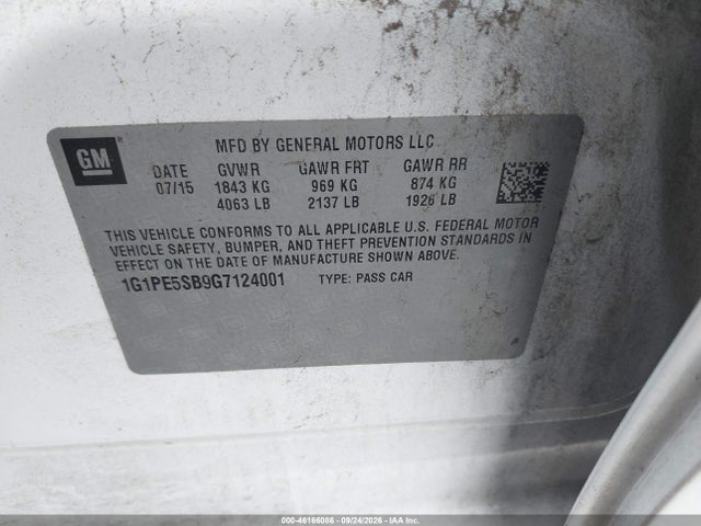 46166086 :رقم المزاد ، 1G1PE5SB9G7124001 vin ، 2016 Chevrolet Cruze Limited 1lt Auto مزاد بيع