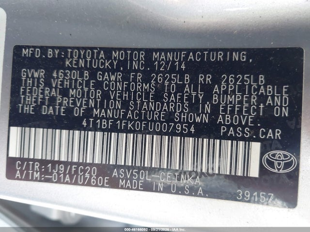 Toyota CAMRY LE 2015 4T1BF1FK0FU007954 Image 9