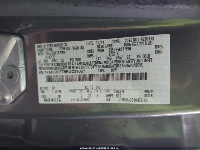 Aukcja sprzedaży 2014 Ford Escape S, vin: 1FMCU0F79EUC27057, numer aukcji: 46166103