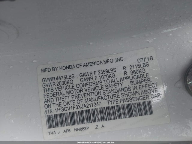 Продажа на аукционе авто 2018 Honda Accord Sport, vin: 1HGCV1F3XJA217347, номер лота: 46166108