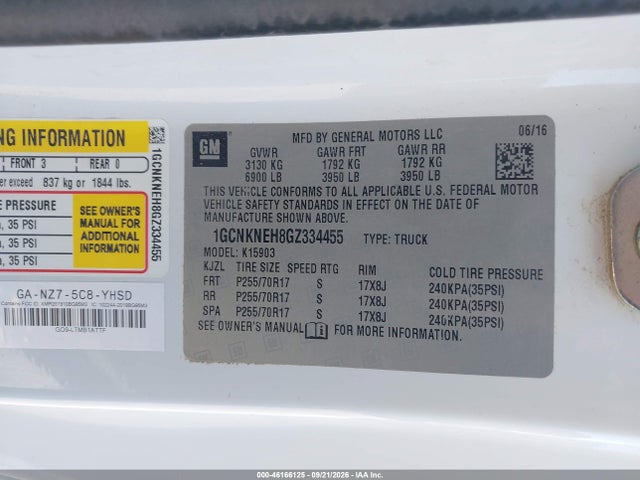 Продаж на аукціоні авто 2016 Chevrolet Silverado 1500 Wt, vin: 1GCNKNEH8GZ334455, номер лоту: 46166125