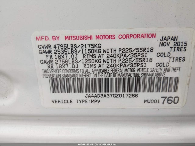 Aukcja sprzedaży 2016 Mitsubishi Outlander Sel, vin: JA4AD3A37GZ017266, numer aukcji: 46166141