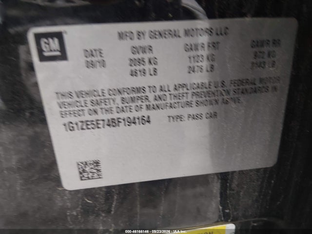 Auction sale of the 2011 Chevrolet Malibu Ltz, vin: 1G1ZE5E74BF194164, lot number: 46166146