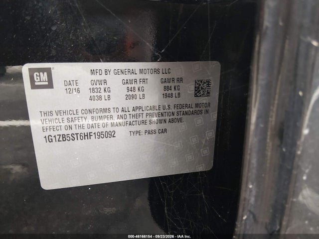 46166154 :رقم المزاد ، 1G1ZB5ST6HF195092 vin ، 2017 Chevrolet Malibu Ls مزاد بيع