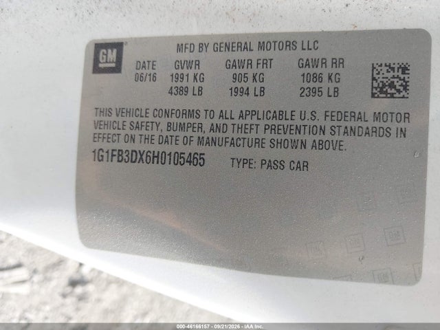 Продаж на аукціоні авто 2017 Chevrolet Camaro 1lt, vin: 1G1FB3DX6H0105465, номер лоту: 46166157