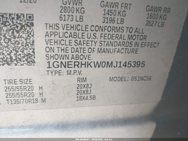 2021 Chevrolet Traverse Fwd Lt Leather მანქანა იყიდება აუქციონზე, vin: 1GNERHKW0MJ145395, აუქციონის ნომერი: 46166161