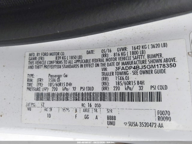 Ford FIESTA SE 2016 3FADP4BJ5GM178350 Image 9