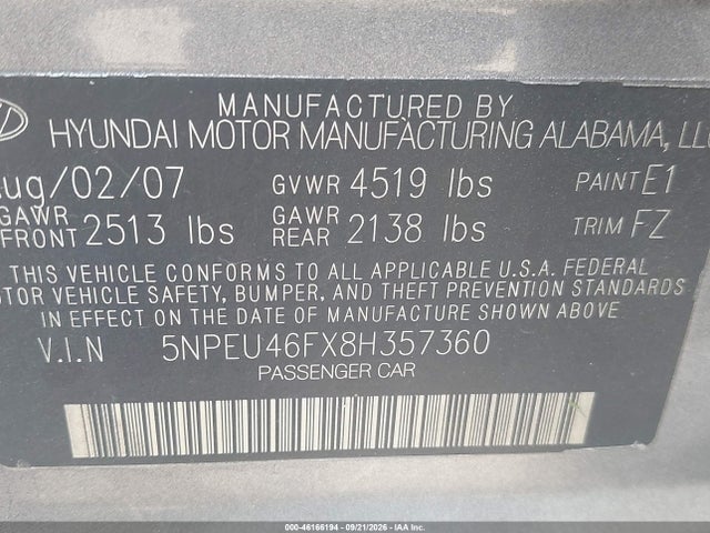 Aukcja sprzedaży 2008 Hyundai Sonata Limited V6/se V6, vin: 5NPEU46FX8H357360, numer aukcji: 46166194