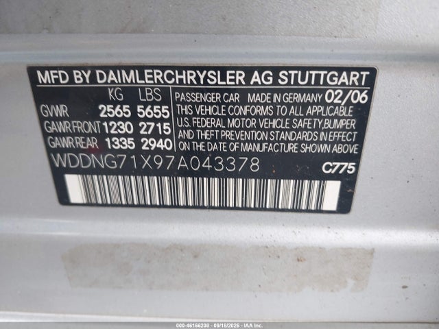 46166208 :رقم المزاد ، WDDNG71X97A043378 vin ، 2007 Mercedes-benz S 550 مزاد بيع