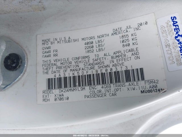 Aukcja sprzedaży 2011 Mitsubishi Eclipse Gs/gs Sport, vin: 4A31K5DF1BE003731, numer aukcji: 46166210