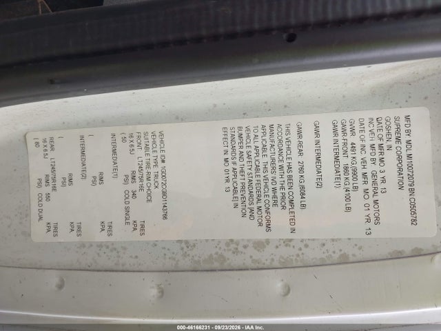 Продаж на аукціоні авто 2013 Gmc Savana Cutaway 3500, vin: 1GD072CG9D1143766, номер лоту: 46166231
