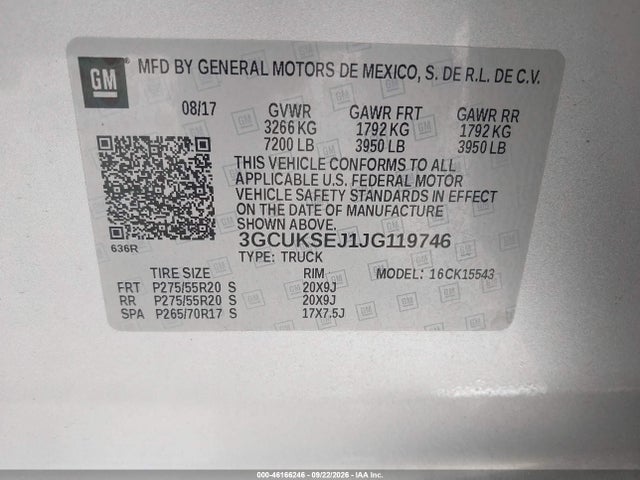 46166246 :رقم المزاد ، 3GCUKSEJ1JG119746 vin ، 2018 Chevrolet Silverado 1500 1lz مزاد بيع