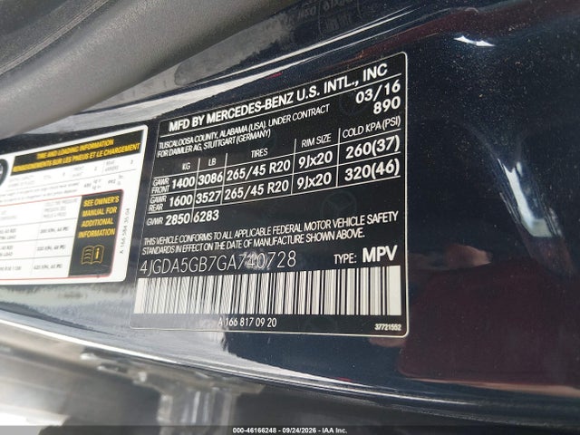 Продаж на аукціоні авто 2016 Mercedes-benz Gle 400 4matic, vin: 4JGDA5GB7GA740728, номер лоту: 46166248
