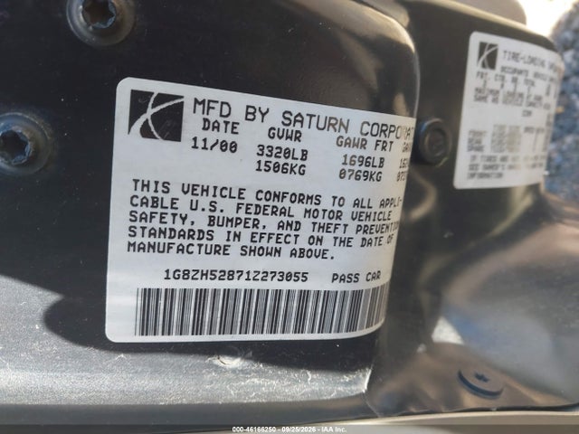 2001 Saturn Sl1 მანქანა იყიდება აუქციონზე, vin: 1G8ZH52871Z273055, აუქციონის ნომერი: 46166250