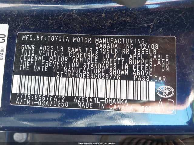 Aukcja sprzedaży 2009 Toyota Matrix S, vin: 2T1KE40E69C029776, numer aukcji: 46166298
