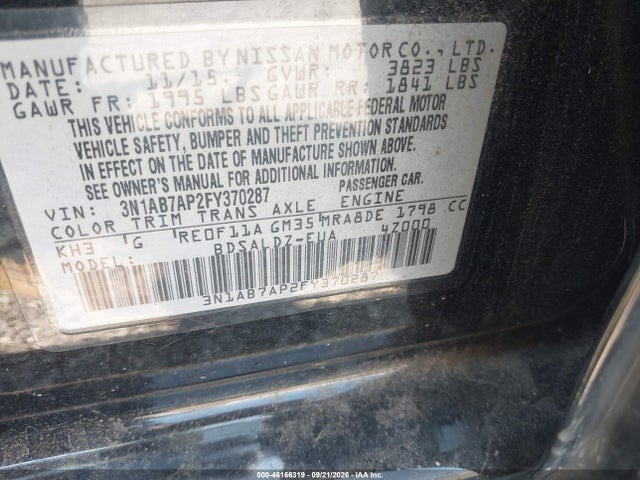 Aukcja sprzedaży 2015 Nissan Sentra Sv, vin: 3N1AB7AP2FY370287, numer aukcji: 46166319