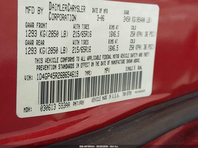 Aukcja sprzedaży 2006 Dodge Caravan Sxt, vin: 1D4GP45R26B654619, numer aukcji: 46166344