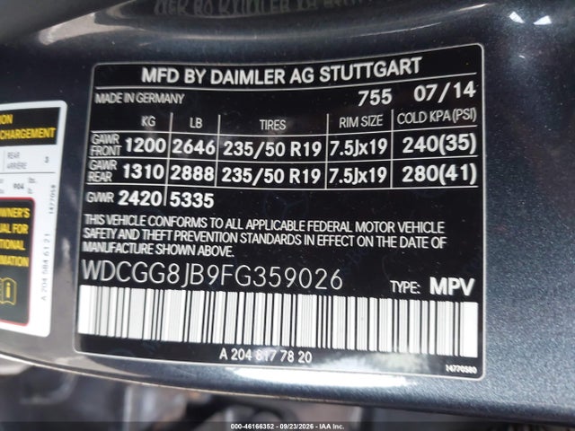 Aukcja sprzedaży 2015 Mercedes-benz Glk 350 4matic, vin: WDCGG8JB9FG359026, numer aukcji: 46166352