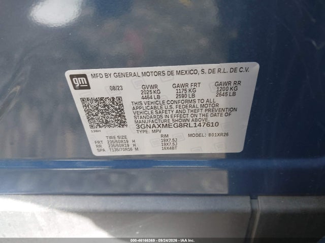 46166369 :رقم المزاد ، 3GNAXMEG8RL147610 vin ، 2024 Chevrolet Equinox Fwd Rs مزاد بيع