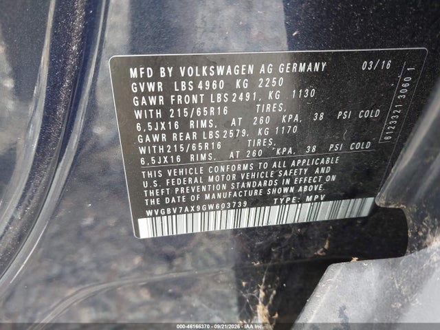 Продаж на аукціоні авто 2016 Volkswagen Tiguan S, vin: WVGBV7AX9GW603739, номер лоту: 46166370