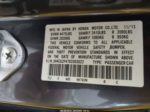 Продажа на аукционе авто 2014 Acura Tsx 2.4, vin: JH4CU2F47EC003022, номер лота: 46166418